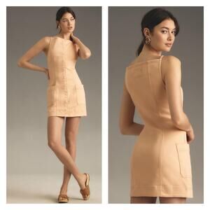 Maeve Anthropologie High Square-Neck Button-Front Denim Mini Dress Size M
